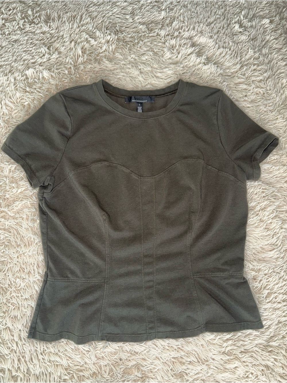 White House Black Market Olive Green Short Sleeve Fitted Tee